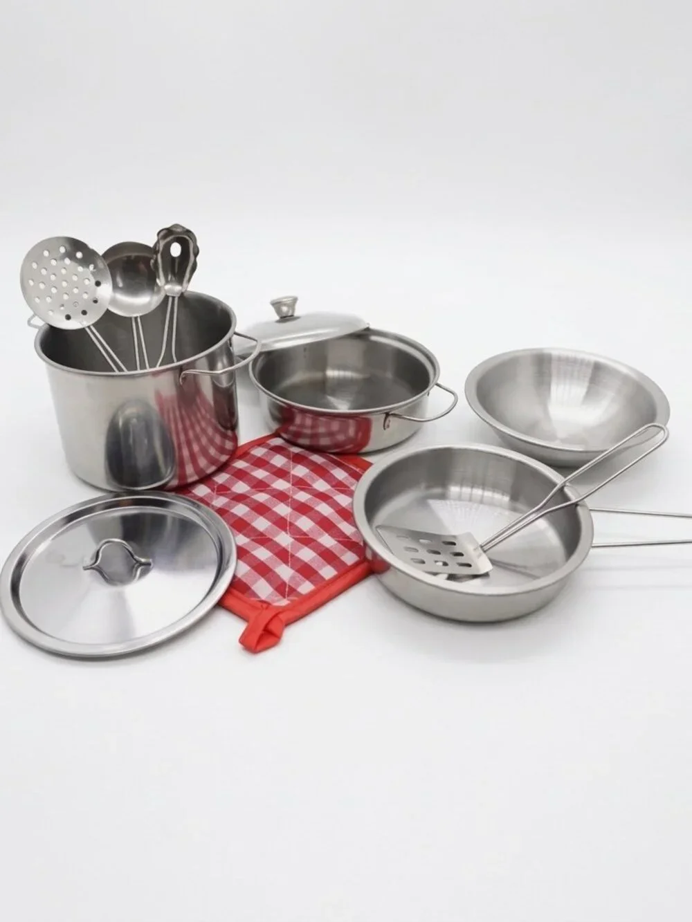 NWT Kids Stainless Steel Kitchen Accessory Set – 11pc Cooking Toy Kit - Picture 4 of 13